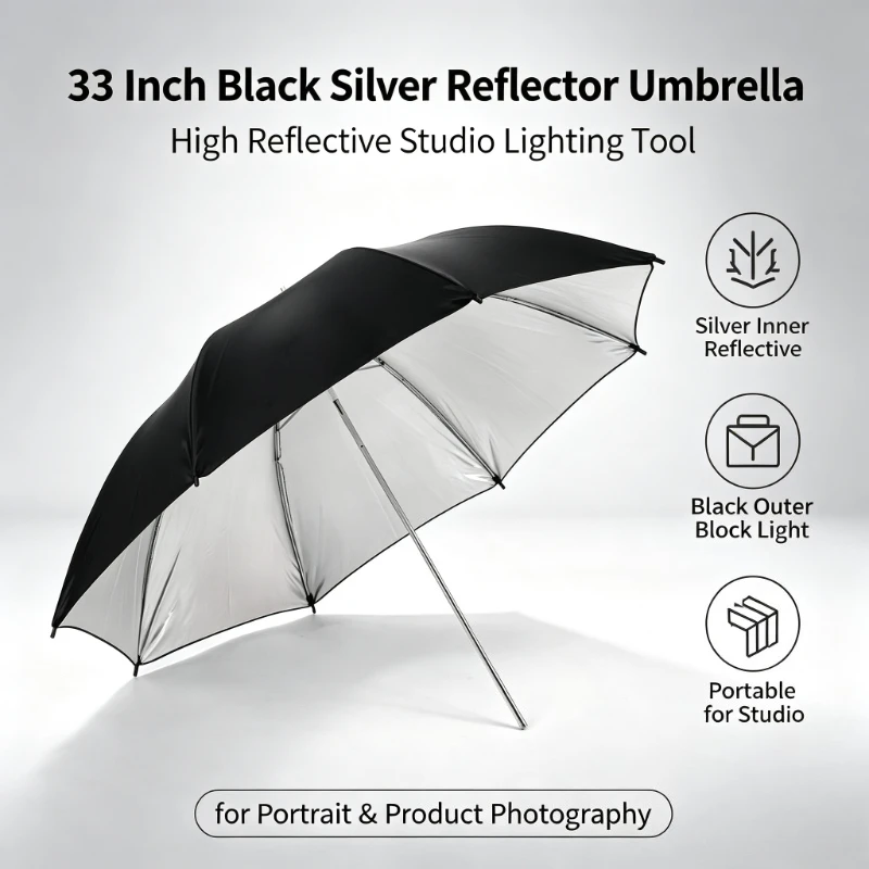 Photography Lighting With Umbrella - Parapluie Réflecteur Noir Durable 33 Pouces