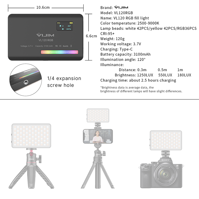 Ulanzi VL120 RGB caméra vidéo  - Photography Lighting With Umbrella avis et prix